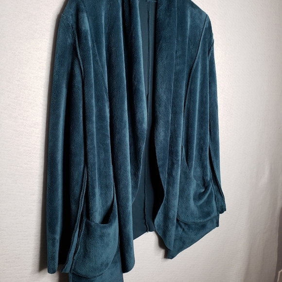 Simply Noelle Velvety Green Open Front Soft Cozy Lagen Look Cardigan sz S - Picture 2 of 7